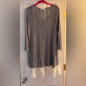 Chris & Carol Heather Gray and Cream Tunic with chiffon ruffle hem